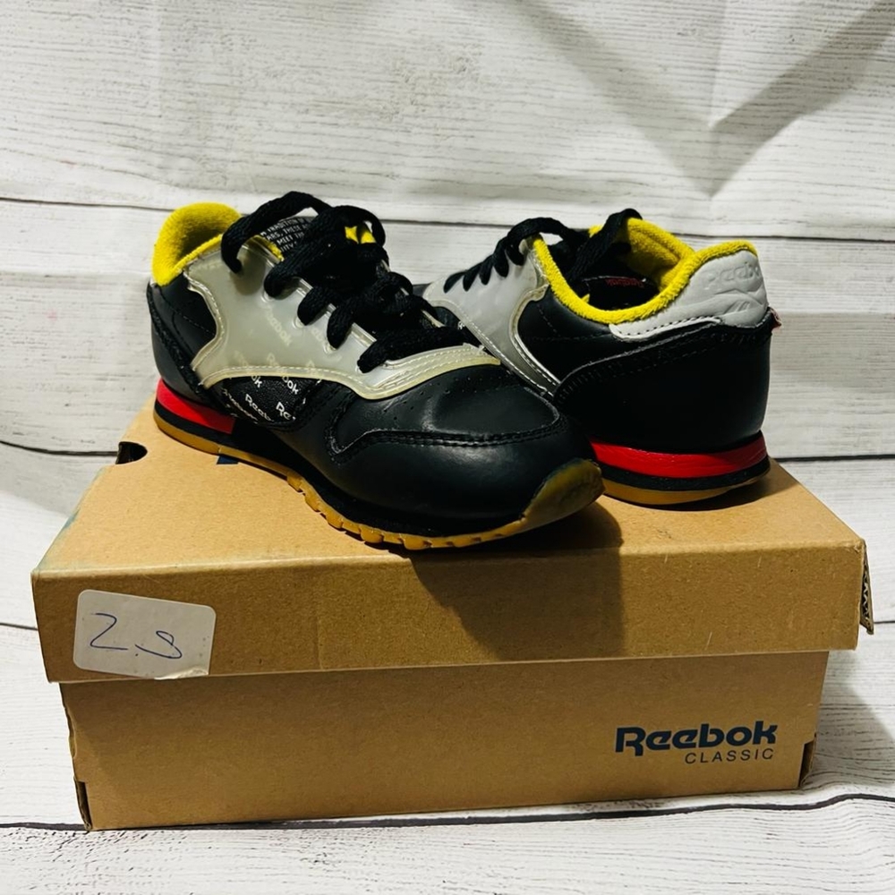 Reebok Classic Leather Altered Shoes Black, Red, Yellow, Grey. Size 12 Toddler